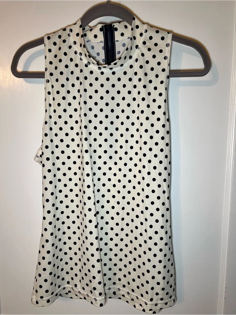 J. Crew Swim White Rash Guard with Black Polka Dots